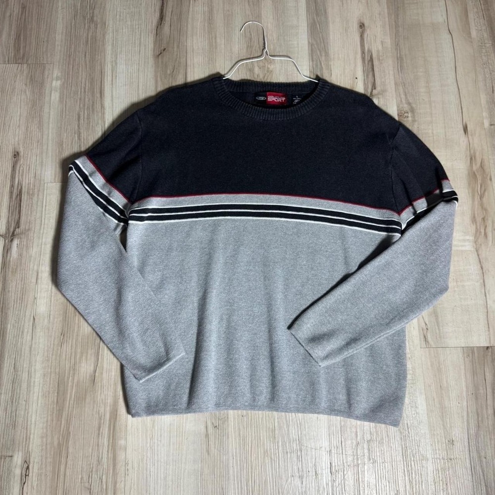 Structure Sport Vintage 90s Skater Sweater Grey Black Striped Mens Large